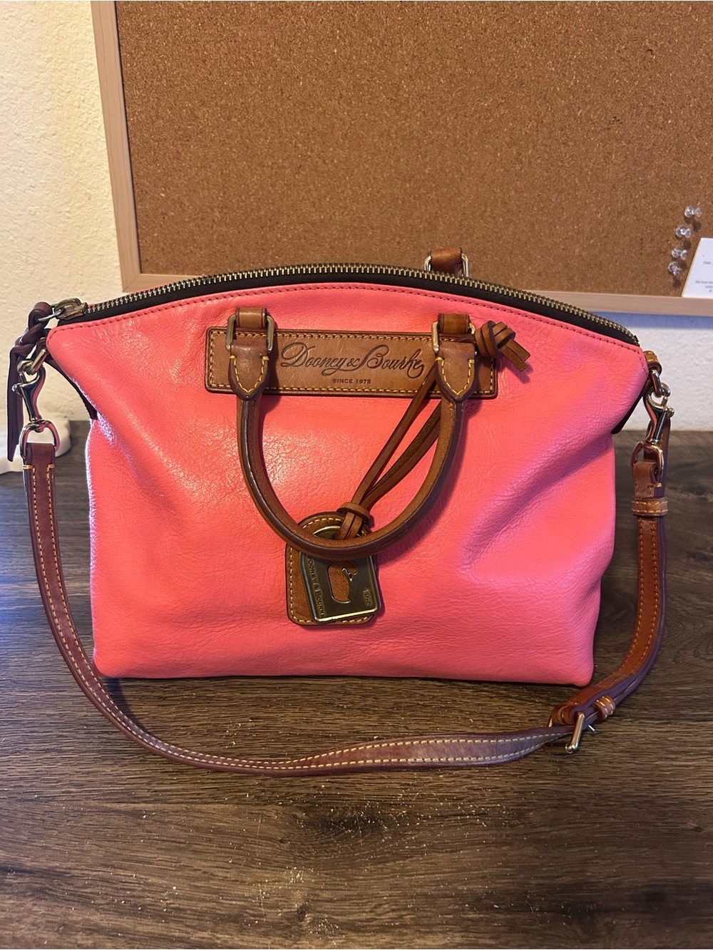 Dooney & Bourke Vachetta Leather and Pink Leather Satchel Large